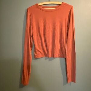 ULTRALITE Go-Dry Rust Orange Ribbed Long Sleeve Thumbhole Crop Top Lg